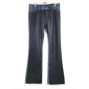 Harley-Davidson Motorcycles Women's 14 Black Leather Front Denim Blue Jeans 